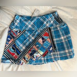 Lucky in Love NWT post it girl retro Tennis Skirt blue plaid wrap pleated NEW XS
